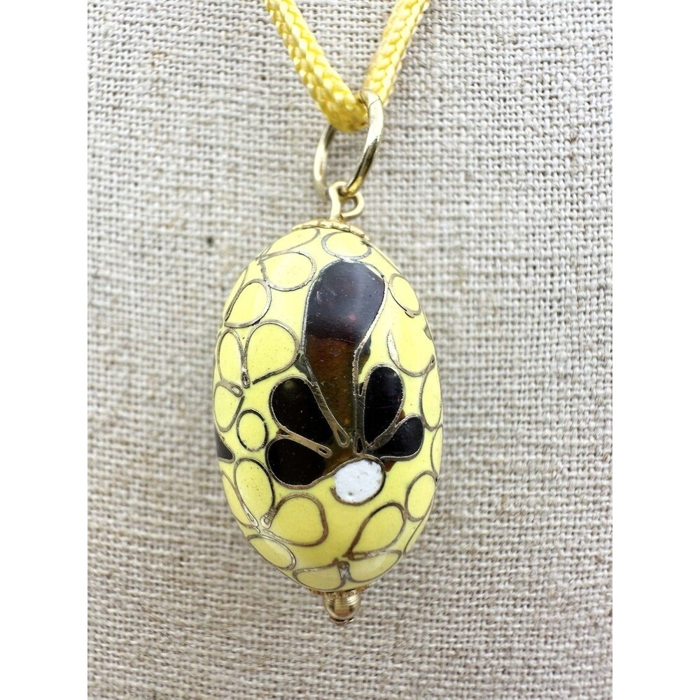 Vintage Cloisonné Egg Shape Pendant Necklace 22” Adjustable